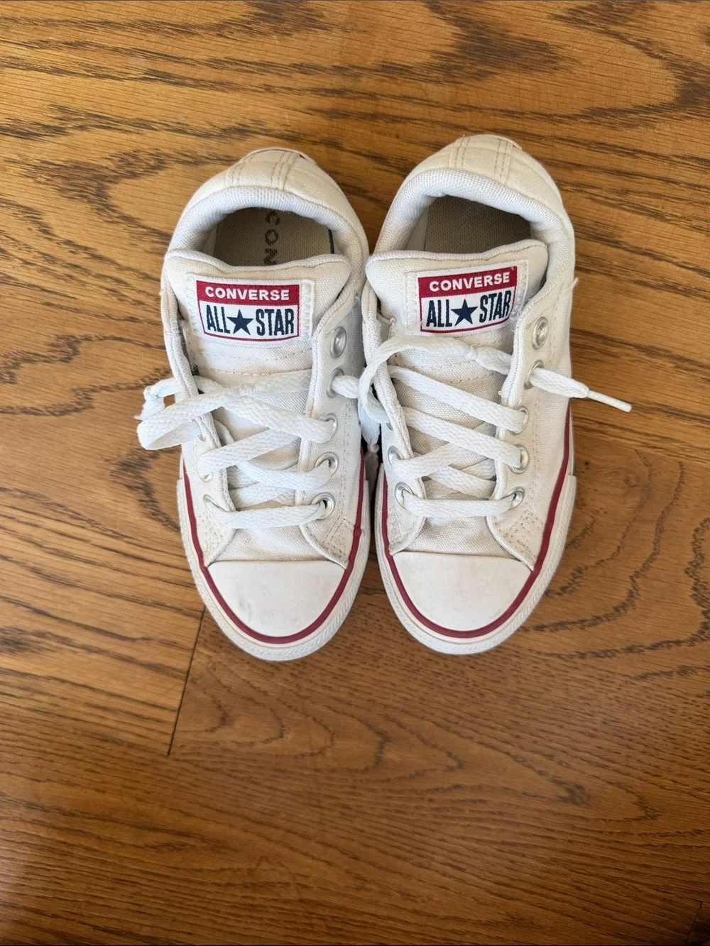 Converse Kids White Sneakers with Red Stripe